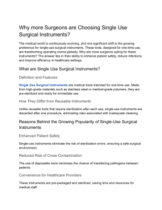 Why more Surgeons are Choosing Single Use Surgical Instruments