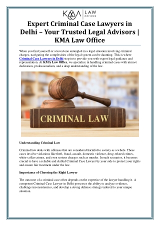 Criminal Case Lawyers in Delhi by KMA Law Office