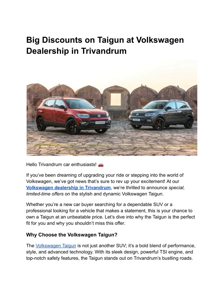 big discounts on taigun at volkswagen dealership