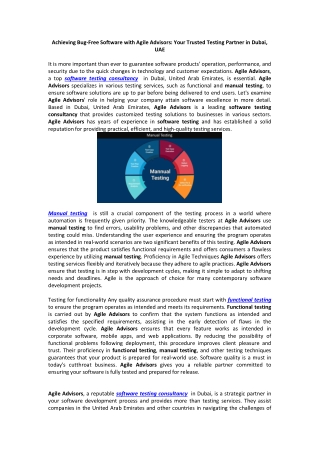 achieving bug free software with agile advisors
