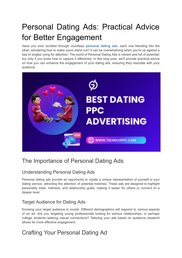 personal dating ads practical advice for better