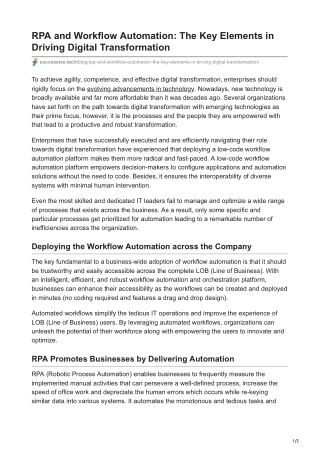 RPA and Workflow Automation The Key Elements in Driving Digital Transformation