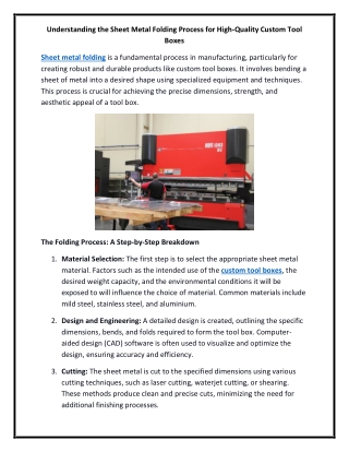 Understanding the Sheet Metal Folding Process for High-Quality Custom Tool Boxes