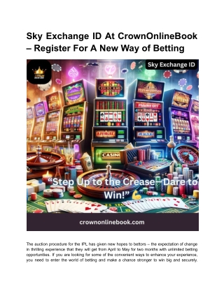 Sky Exchange ID At CrownOnlineBook – Register For A New Way of Betting