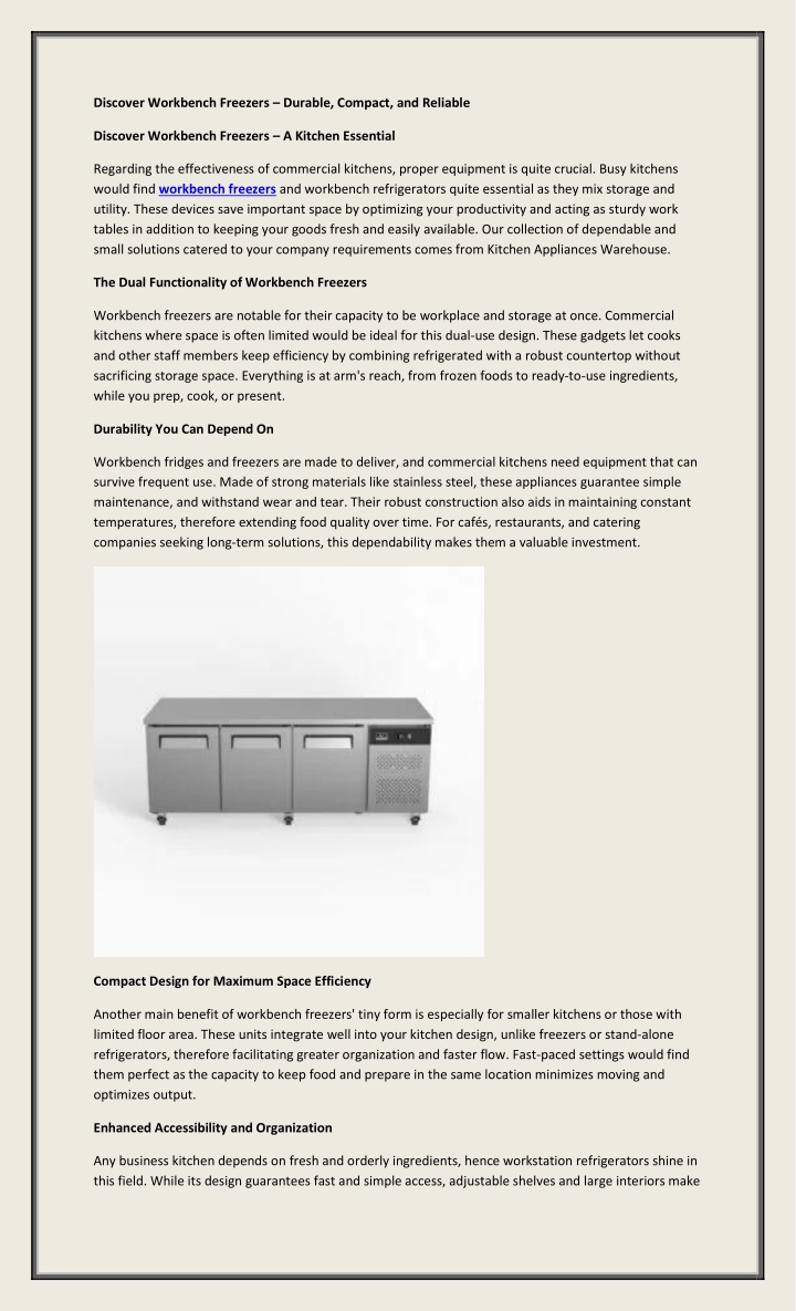 discover workbench freezers durable compact