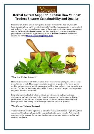 Herbal Extract Supplier in India - Vaibhav Traders