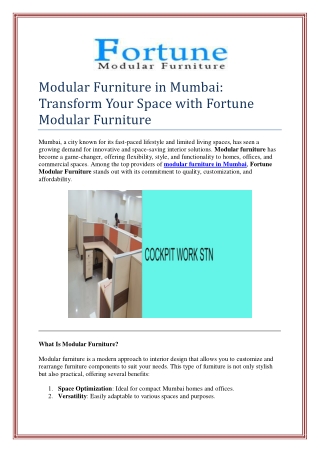 Modular Furniture in Mumbai: Transform Your Space with Fortune Modular Furniture