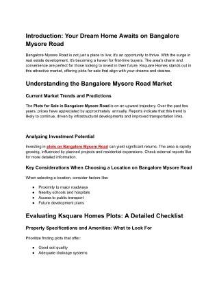 Plots for Sale in Bangalore Mysore Road