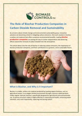The Role of Biochar Production Companies in Carbon Dioxide Removal and Sustainability