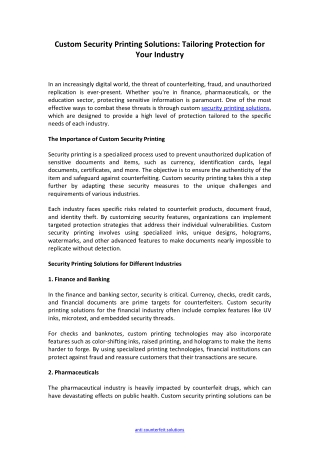 Custom Security Printing Solutions: Tailoring Protection for Your Industry