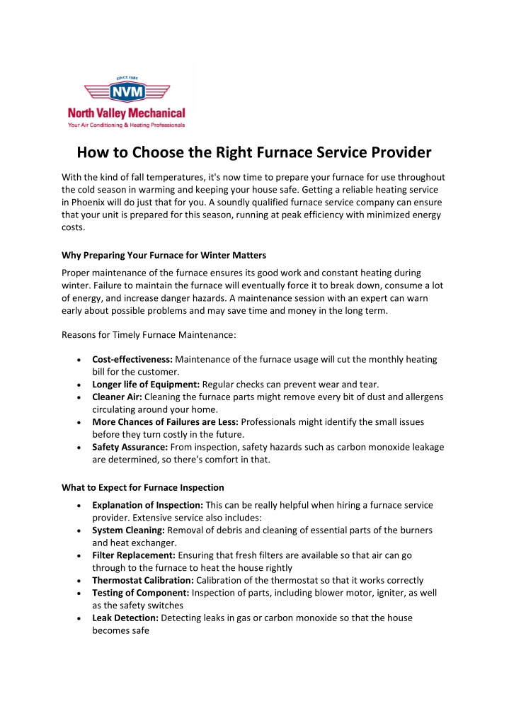 how to choose the right furnace service provider