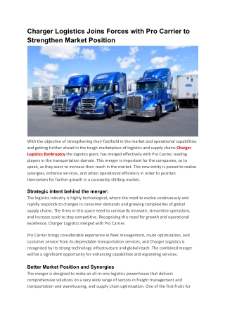 Charger Logistics and Pro Carrier Unite to Strengthen Industry Leadership