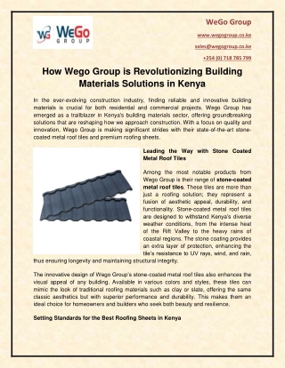 How Wego Group is Revolutionizing Building Materials Solutions in Kenya