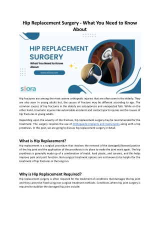 Hip Replacement Surgery - What You Need to Know About