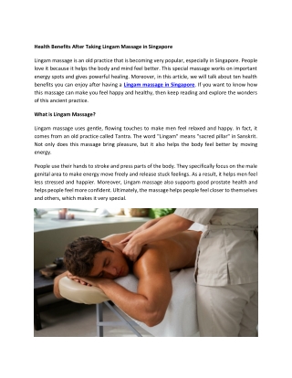 Health Benefits After Taking Lingam Massage in Singapore