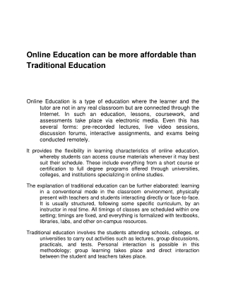 Online Education can be more affordable than Traditional Educatio1