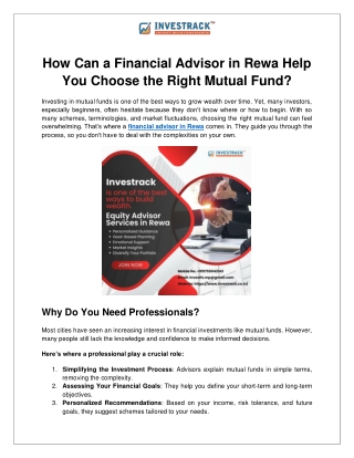 How Can a Financial Advisor in Rewa Help You Choose the Right Mutual Fund