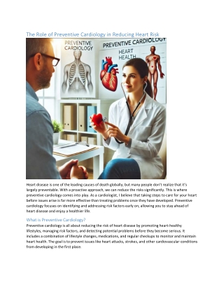 the role of preventive cardiology in reducing