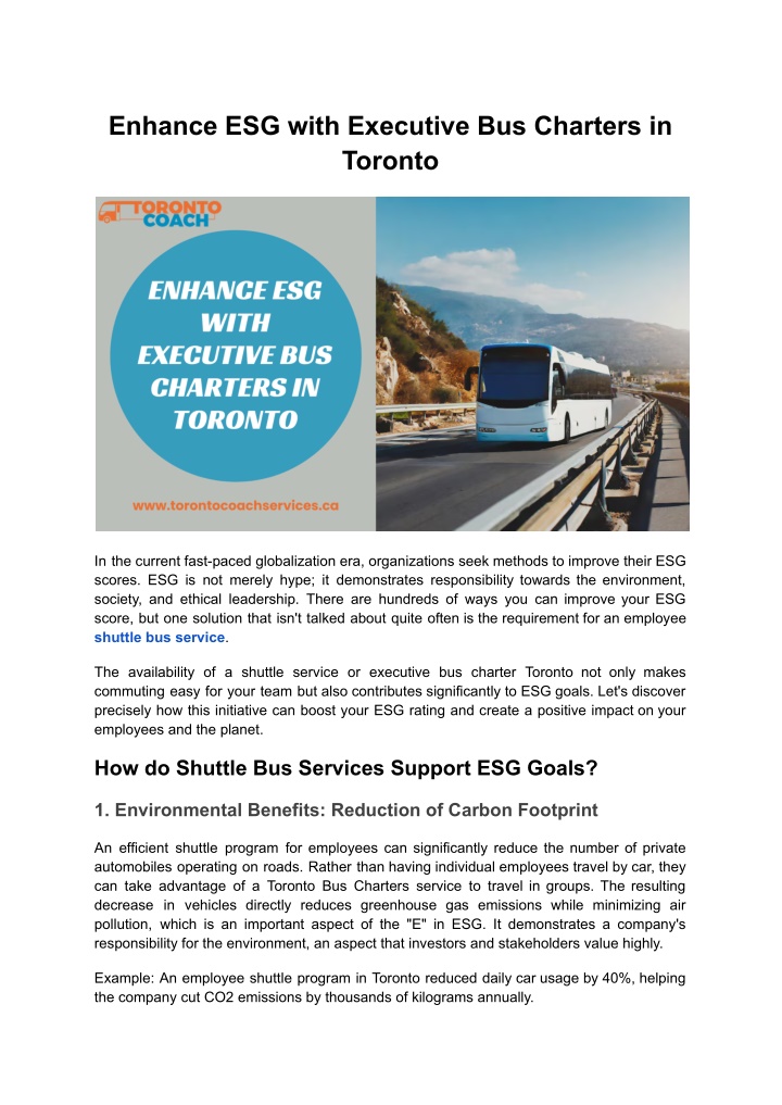 enhance esg with executive bus charters in toronto