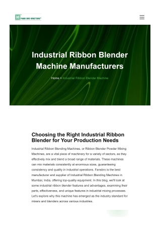 Industrial Ribbon Blender Machines Manufacturing -Mumbai.