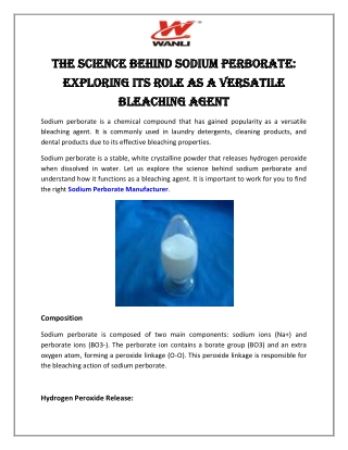 The Science Behind Sodium Perborate - Exploring its Role as a Versatile Bleaching Agent