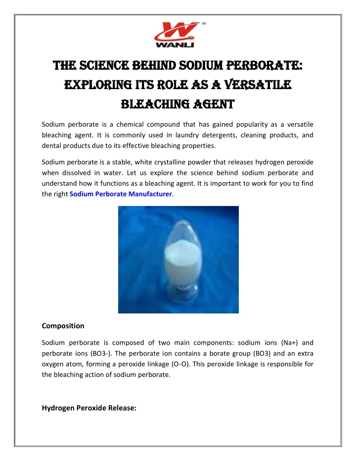 the science behind sodium perborate the science