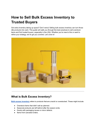 how to sell bulk excess inventory to trusted