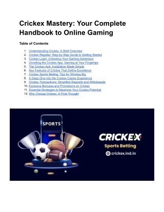 crickex mastery your complete handbook to online