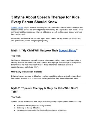 5 Myths About Speech Therapy for Kids Every Parent Should Know