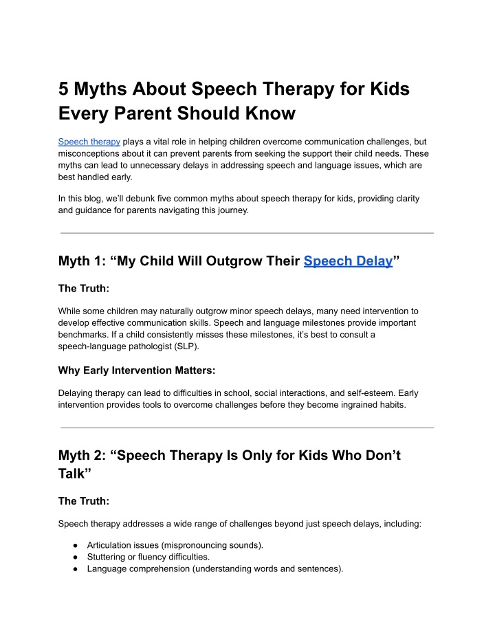 5 myths about speech therapy for kids every