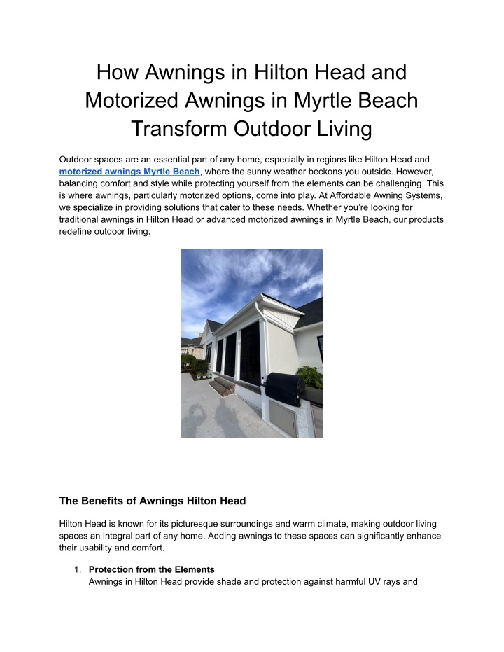 how awnings in hilton head and motorized awnings