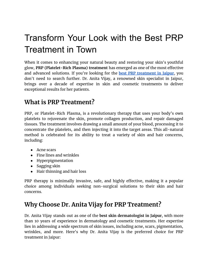 transform your look with the best prp treatment