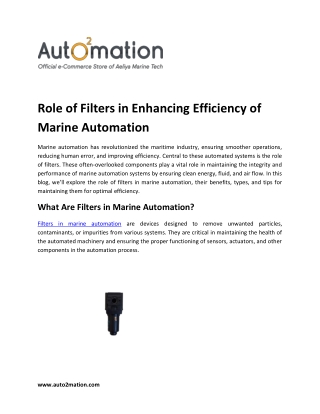 Role of Filters in Enhancing Efficiency of Marine Automation