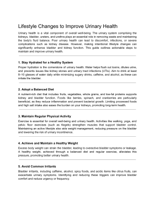 Lifestyle Changes to Improve Urinary Health