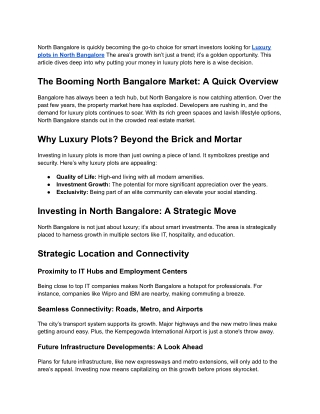 north bangalore is quickly becoming