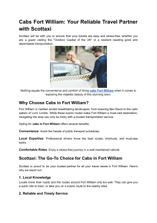 Cabs Fort William_ Your Reliable Travel Partner with Scottaxi