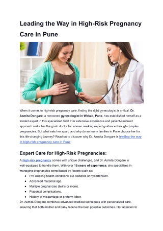 Leading the Way in High-Risk Pregnancy Care in Pune