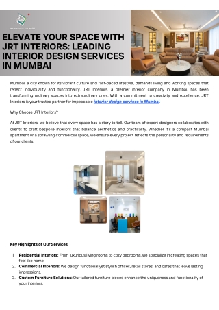 Interior Design Services in Mumbai - JRT Interiors