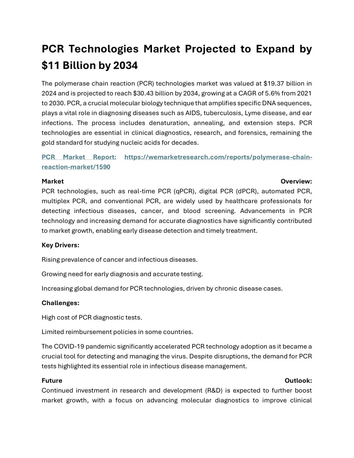 pcr technologies market projected to expand