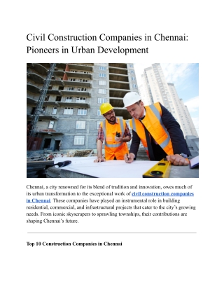 Civil Construction Companies in Chennai_ Pioneers in Urban Development