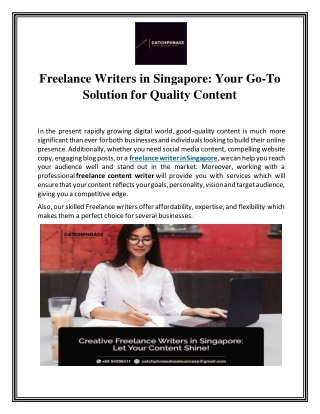 Freelance Writers in Singapore - Your Go-To Solution for Quality Content