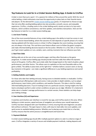 top features to look for in a cricket session