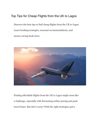 Top Tips for Cheap Flights from the UK to Lagos