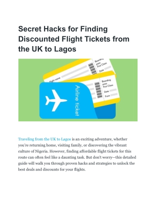 Secret Hacks for Finding Discounted Flight Tickets from the UK to Lagos