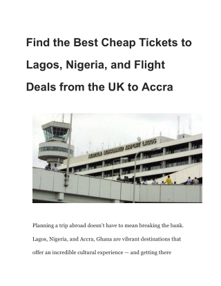 Find the Best Cheap Tickets to Lagos, Nigeria, and Flight Deals from the UK to Accra