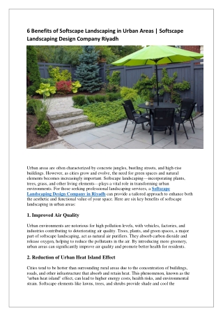 6 Benefits of Softscape Landscaping in Urban Areas  Softscape Landscaping Design Company Riyadh