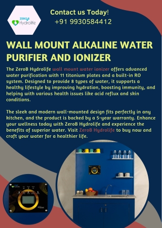 Wall Mount Alkaline Water Purifier and Ionizer