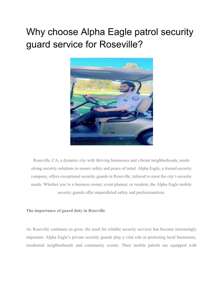 why choose alpha eagle patrol security guard