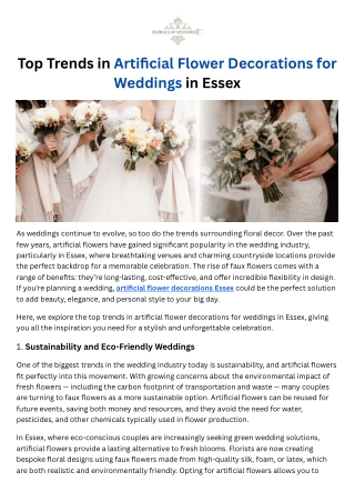 Top Trends in Artificial Flower Decorations for Weddings in Essex