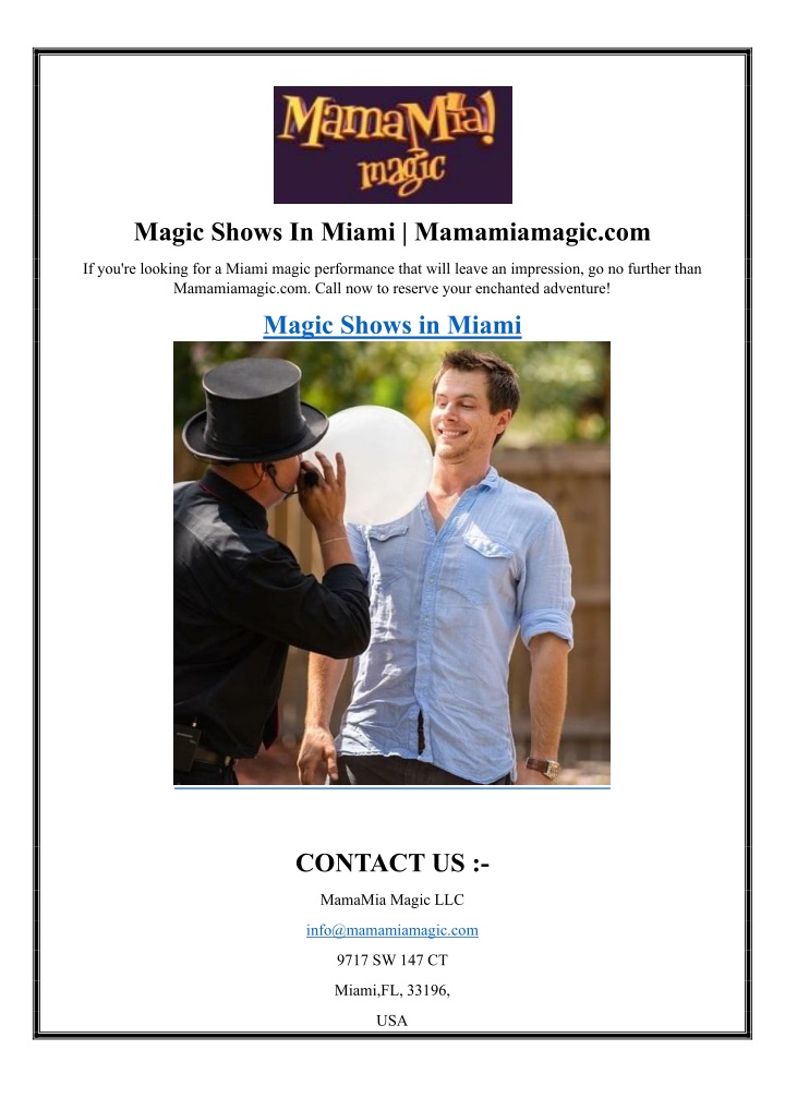 magic shows in miami mamamiamagic com